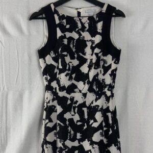 H&M Size 4 Sheath Midi Abstract Dress Black White Sleeveless Zip Stretch Lined